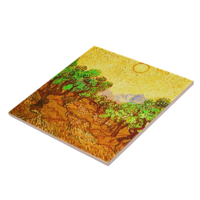 Olive Träd Gult Himlar och Sol Van Gogh Fine Art Kakelplatta (Sidan)