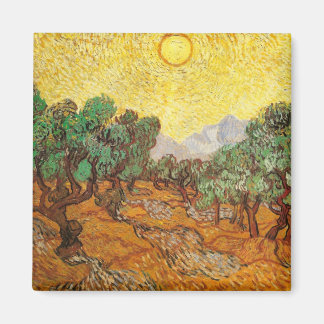 Olive Träd Gult Himlar och Sol Van Gogh Fine Art Magnet