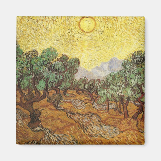 Olive Träd Gult Himlar och Sol Van Gogh Fine Art Magnet (Framsidan)