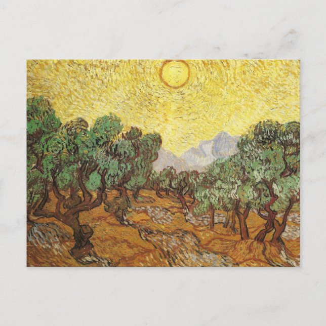 Olive Träd Gult Himlar och Sol Van Gogh Fine Art Vykort (Framsida)