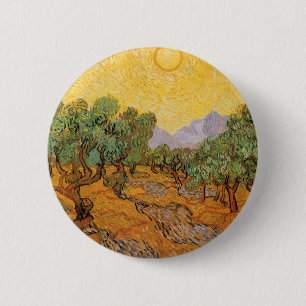 Olive Träd, Gult Himlar och Sol, Vincent van Gogh Knapp
