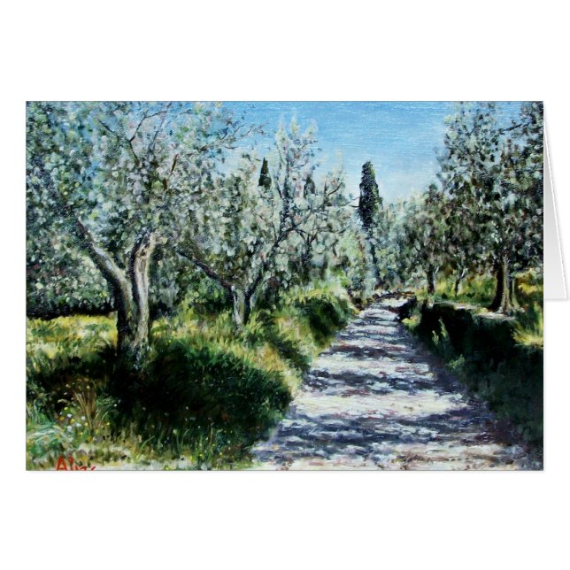 OLIVE TRÄD I TUSCANY HÄLSNINGSKORT (Framsidan Horizontal)