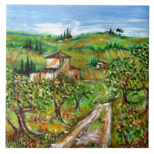 OLIVE TRÄD I TUSCANY LANDSCAPE KAKELPLATTA