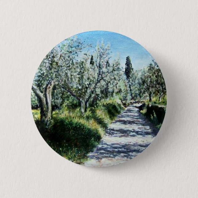 OLIVE TRÄD I TUSCANY LANDSCAPE KNAPP (Framsida)