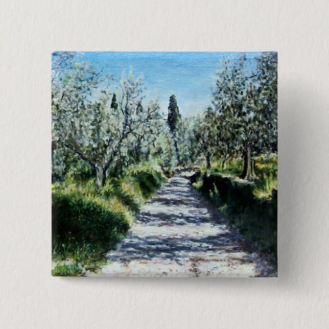 OLIVE TRÄD I TUSCANY LANDSCAPE KNAPP (Framsida)