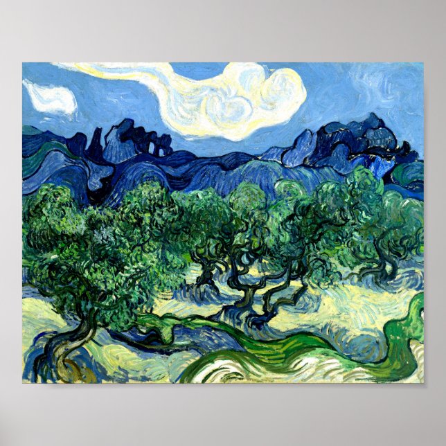 Olive Träd med Alpelare (1889) Van Gogh bra art Poster (Framsidan)