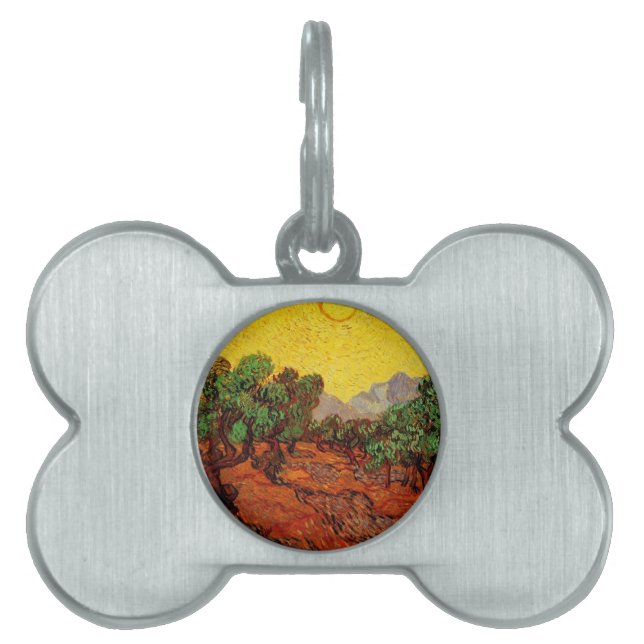 Olive Träd med Gult Himlar och Sol ID-bricka Husdjur (Framsidan)