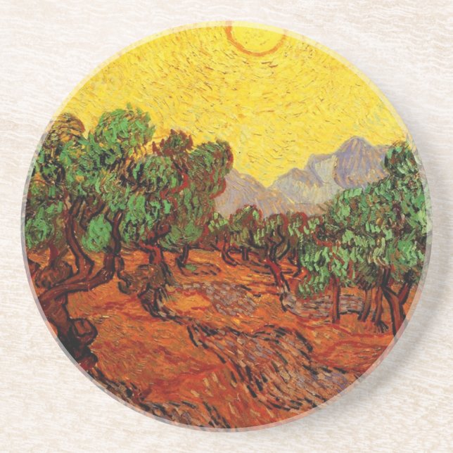 Olive Träd med Gult Himlar och Sol Van Gogh Underlägg (Framsidan)