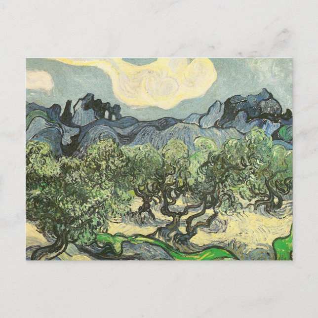 Olive Träd, Mountain Landscape Van Gogh Fine Art Vykort (Framsida)