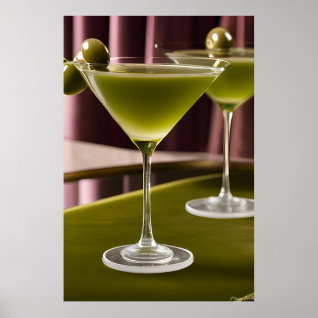 Olive Velvet: Klassisk Martini Stilleben Poster (Framsidan)
