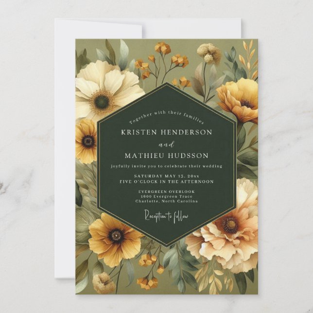 Olive Vintage Bloom Wedding Inbjudningar (Framsida)
