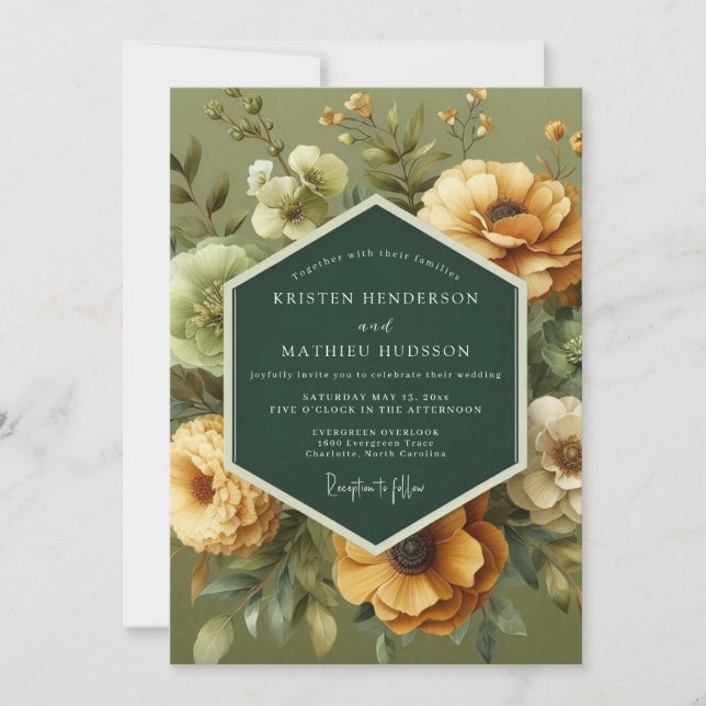 Olive Vintage Meadow Wedding Inbjudningar (Framsida)