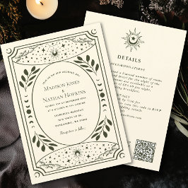 Olive Vintage Tarot Gothic Bröllop QR-inbjudan Inbjudningar