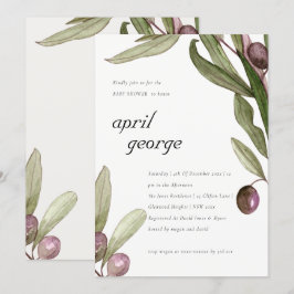 OLIVE WATERCOLOR FOLIAGE BABY SHOWER INBJUDAN