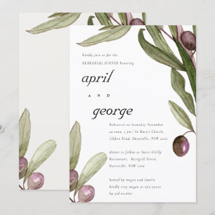 OLIVE WATERCOLOR FOLIAGE REHEARSAL DINNER INBJUDAN