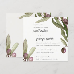 OLIVE WATERCOLOR FOLIAGE REHEARSAL DINNER INBJUDAN