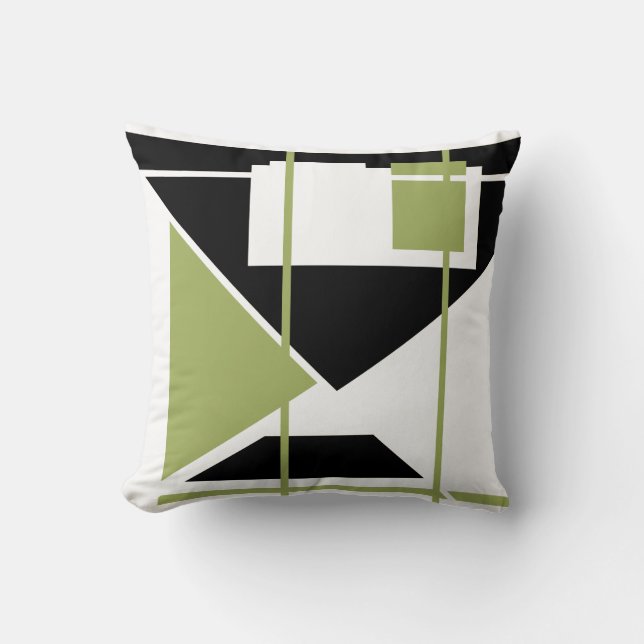 Olive White Black MCM-utseendet Triangles Squares  Kudde (Framsida)