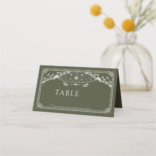 Olive & White Gothot Card Bröllop Placeringskort