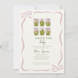 Olive You Baby Coquette Olive Jar Baby Shower Inbjudningar