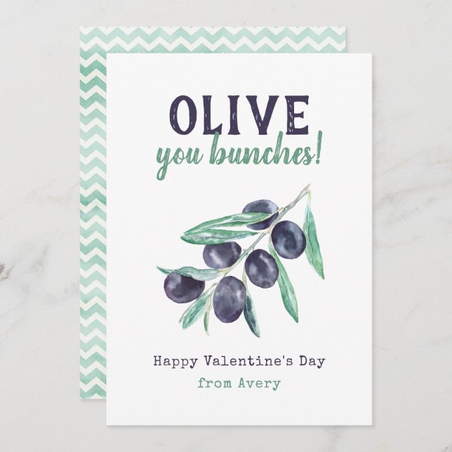 Olive You Bunches Kids School Valentinkort Julkort (Fram/baksida)