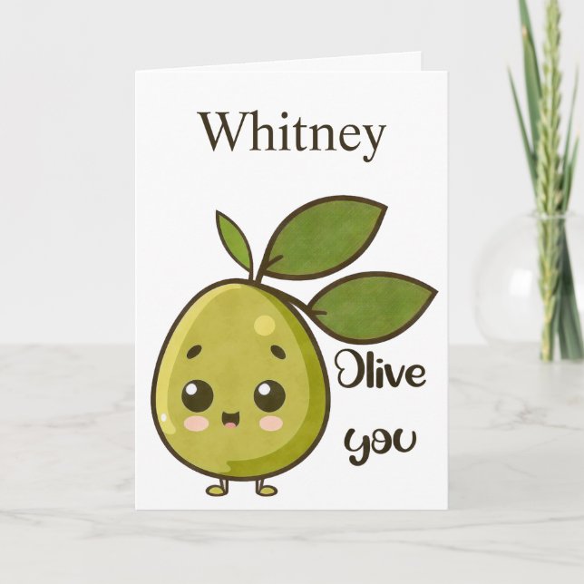 Olive You Cute Olive Valentines day Card Helgkort (Framsida)