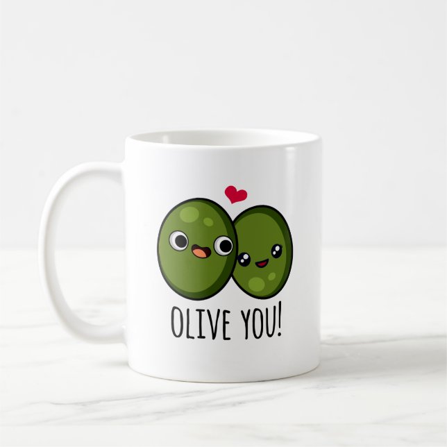 Olive You Funny Kärlek Pun Kaffemugg (Vänster)