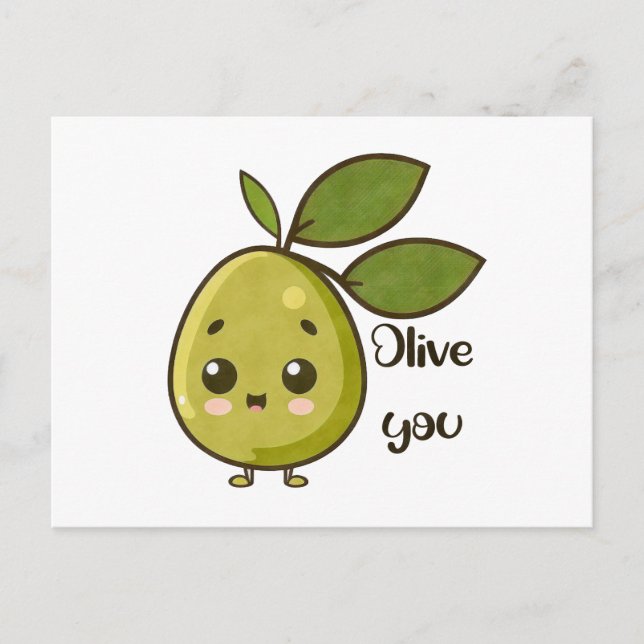 “Olive You” Kawaii Olive Vykort (Framsida)