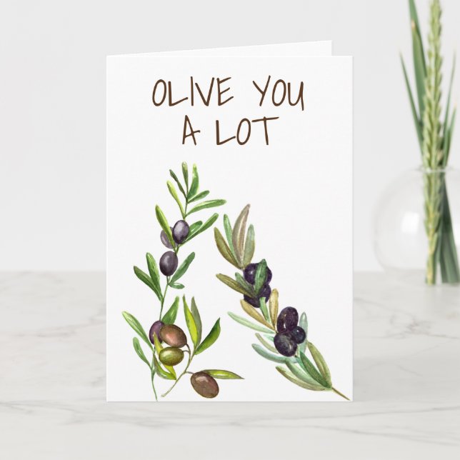 Olive you Mycket Söt Puns-Valentins kärlek Kort (Framsida)