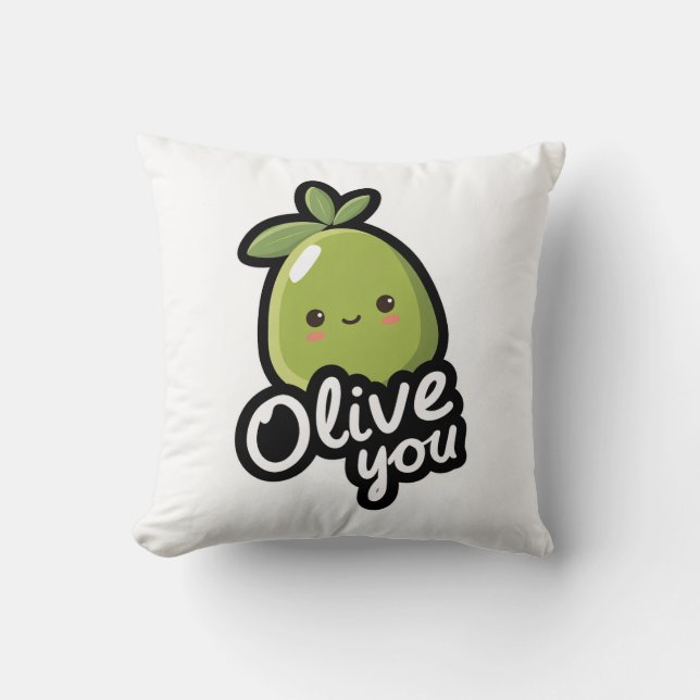 Olive You – Sött Kawaii Oliv Pun Design Kudde (Framsida)