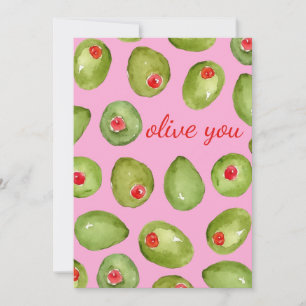 Olive You Watercolor Julkort