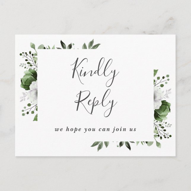 Olivegrön blommig begäran om sångsvar postkort inbjudan vykort (Framsida)