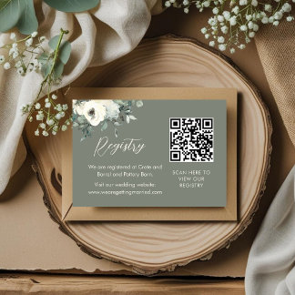 Olivegrön chic blommig QR-kod bröllopspresentlista Tilläggskort