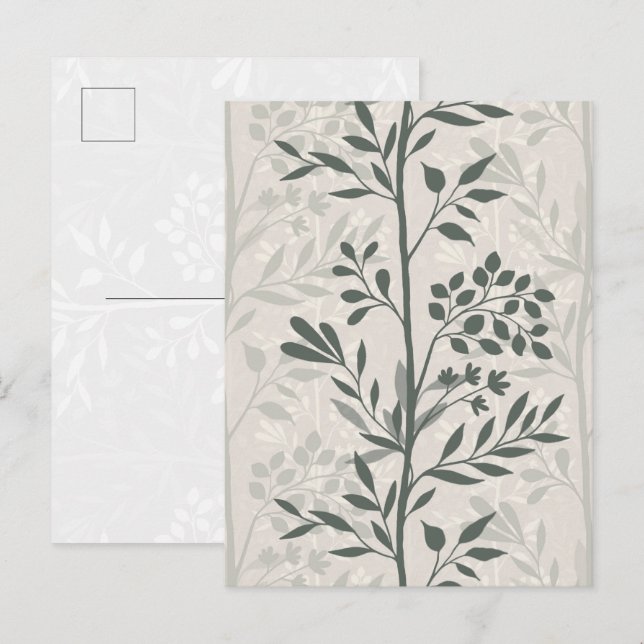 Olivegrön elegant blommotiv Silhuett Konst vykort (Fram/baksida)