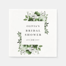 Olivegrön Elegant Lantlig Blommig Bröllopsdusch Pappersservett