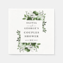 Olivegrön Elegant Lantlig Blommig Par Bröllopsdusc Pappersservett