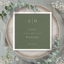Olivegrön elegant minimalist monogram bröllop 