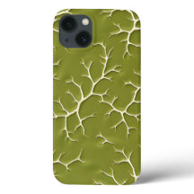Olivegrön grenmönstrad iPhone-fodral