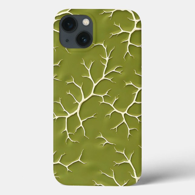 Olivegrön grenmönstrad iPhone-fodral (Baksida)