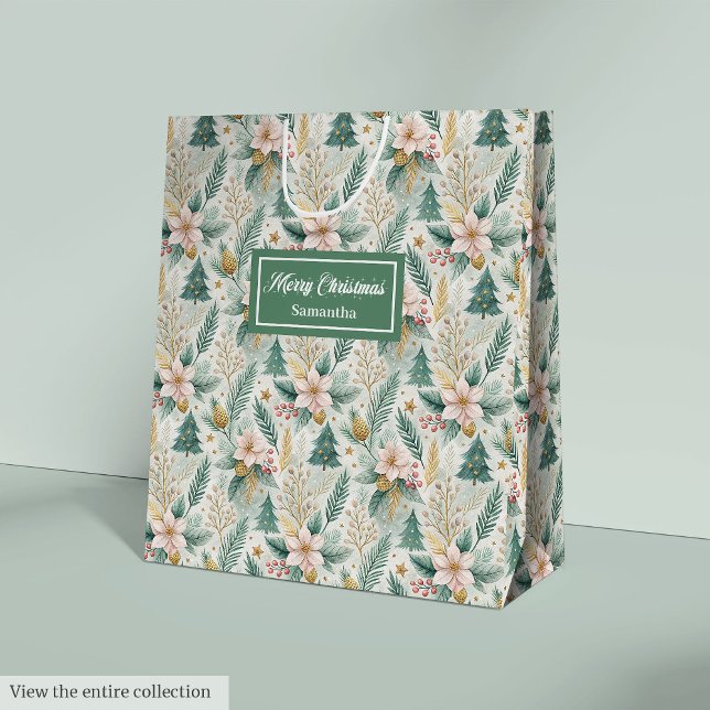 Olivegrön gul gåvabagge lyx jul jul (Olive Green Gold Gift Bag Luxury Holiday Christmas)