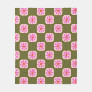 Olivegrön rosa retro tusensköns-rutig groovy fleecefilt