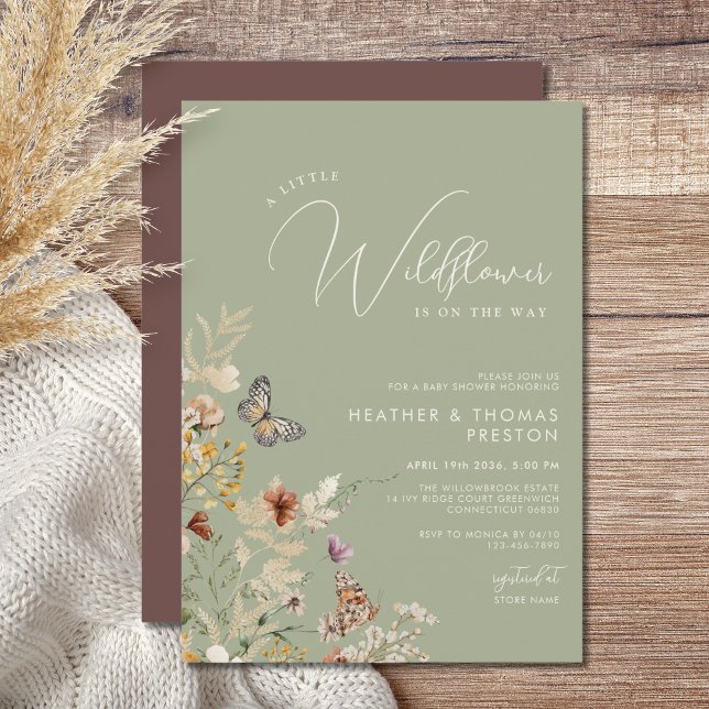 Olivegrön Rustik Vildblomma Barnkalas Invitation Inbjudningar (Skapare uppladdad)