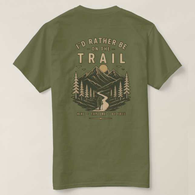 Olivegrön vandringströja – Stigar kallar T Shirt (Design baksida)