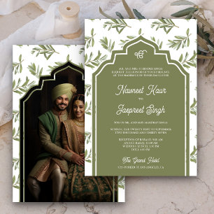 Olivegröna blad Foto Anand Karaj Sikhiskt bröllop Inbjudningar