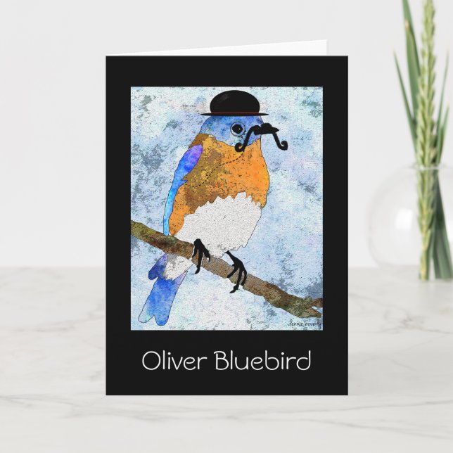 Oliver Bluebird med mustasch, bowlareare gratulati Kort (Framsida)