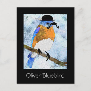 Oliver Bluebird med mustasch, bowlareare vykort