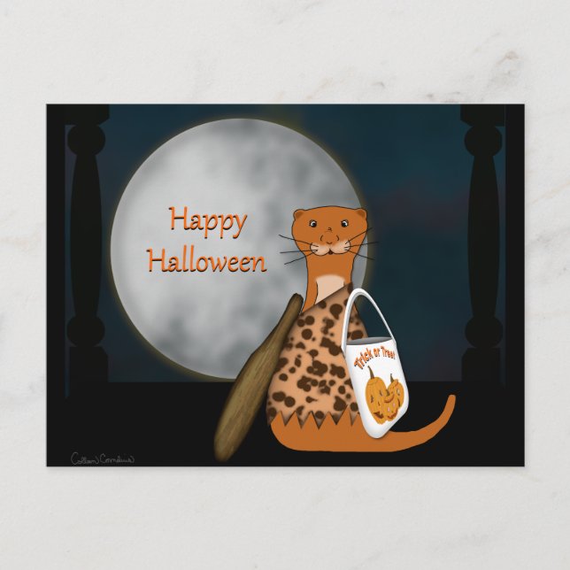 Oliver den Otter som sitter i hans Halloween Costu Vykort (Framsida)