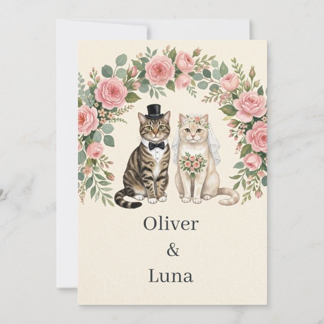 Oliver & Luna Bröllop - Kattpar Inbjudningar (Baksida)