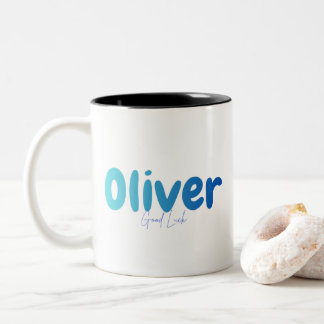 Oliver Name Gift - Good Luck - Personalized Design Två-Tonad Mugg