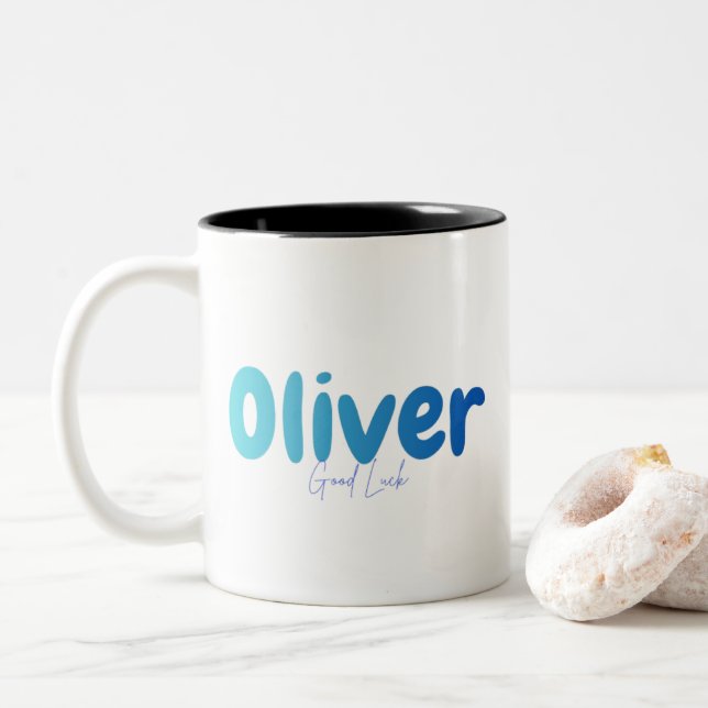 Oliver Name Gift - Good Luck - Personalized Design Två-Tonad Mugg (Med munk)