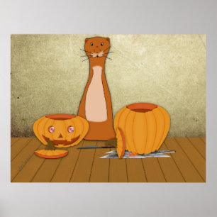 Oliver Otter Carves a Pumpkin Poster
